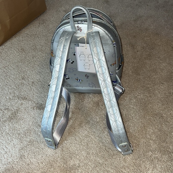 2023 Disney 100th Anniversary Silver Mickey & Friends Loungefly Backpack NWT - Picture 5 of 5